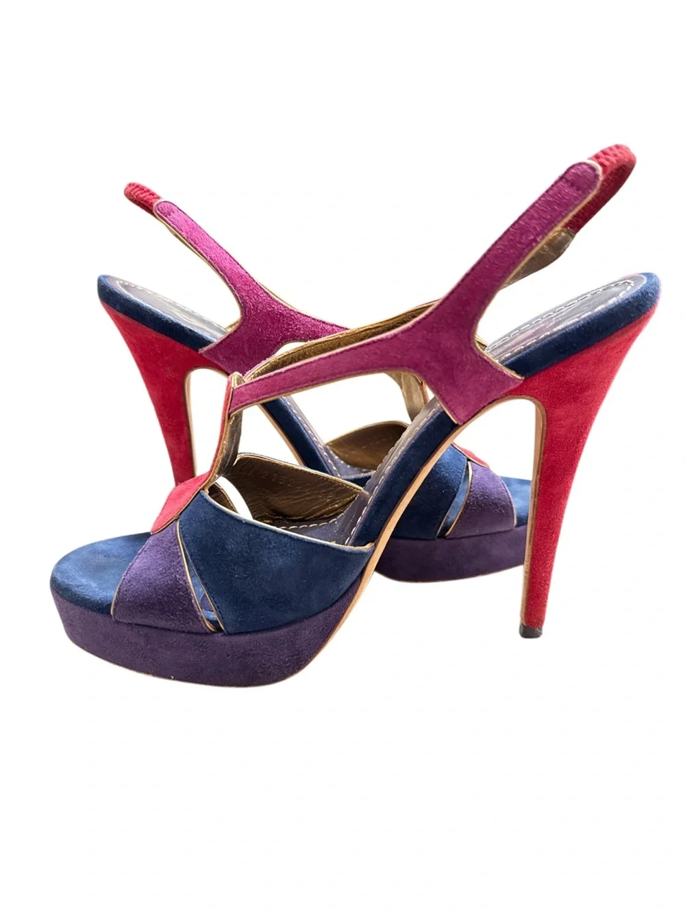 Saint Laurent Multicolor Suede Slingback Heels - Picture 4 of 5